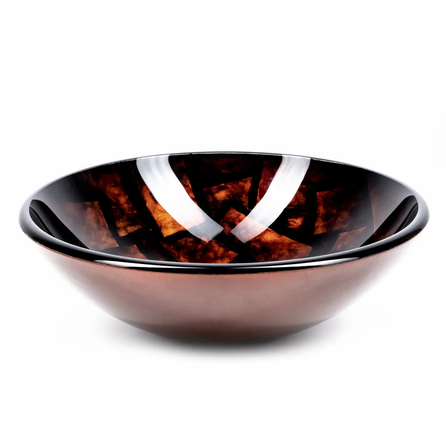 Üveg mosdókagyló barna színben kör alakú, ajándék lefolyóval (15-061)