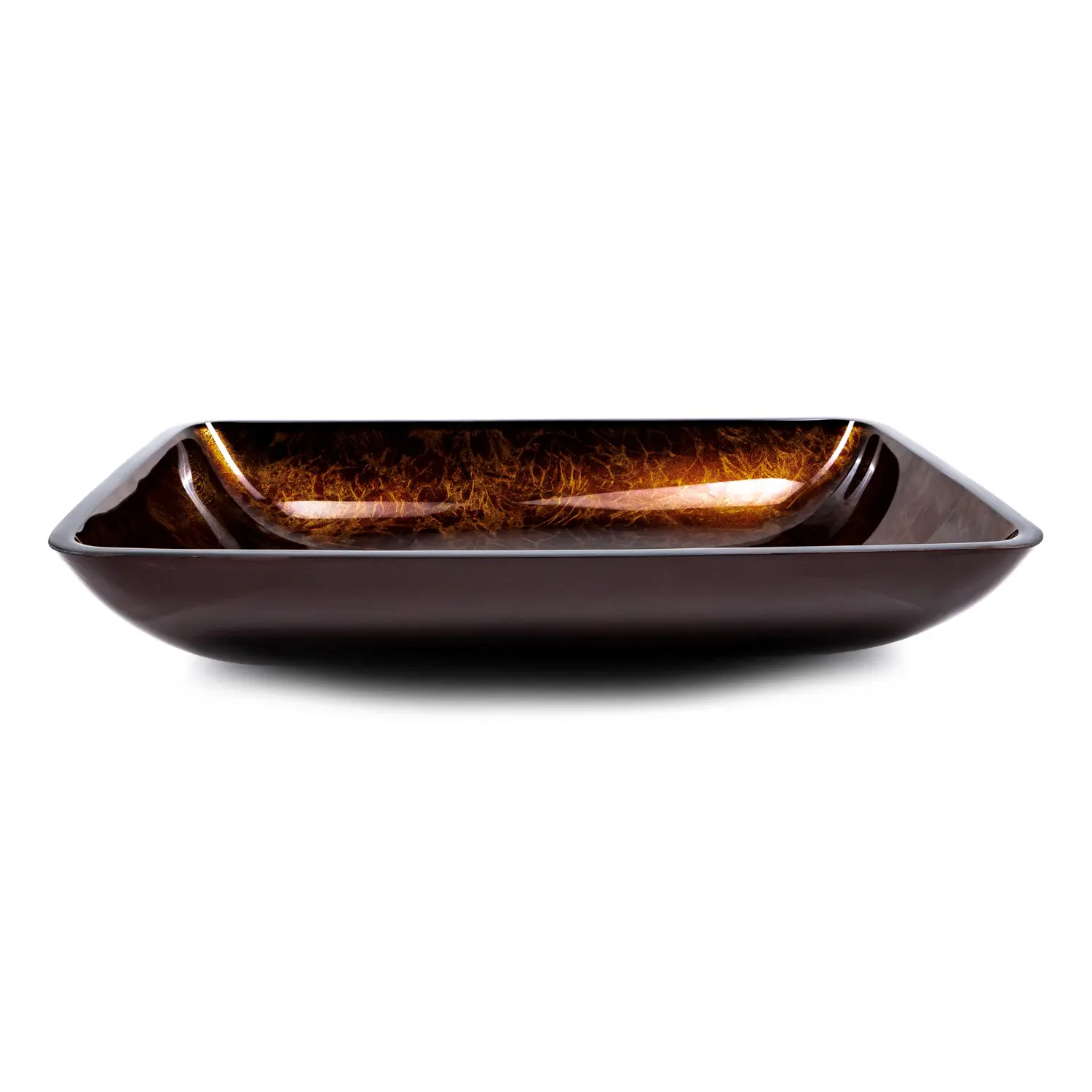 Üveg mosdókagyló bronz színnel szögletes kialakításban, ajándék lefolyóval (18-007)