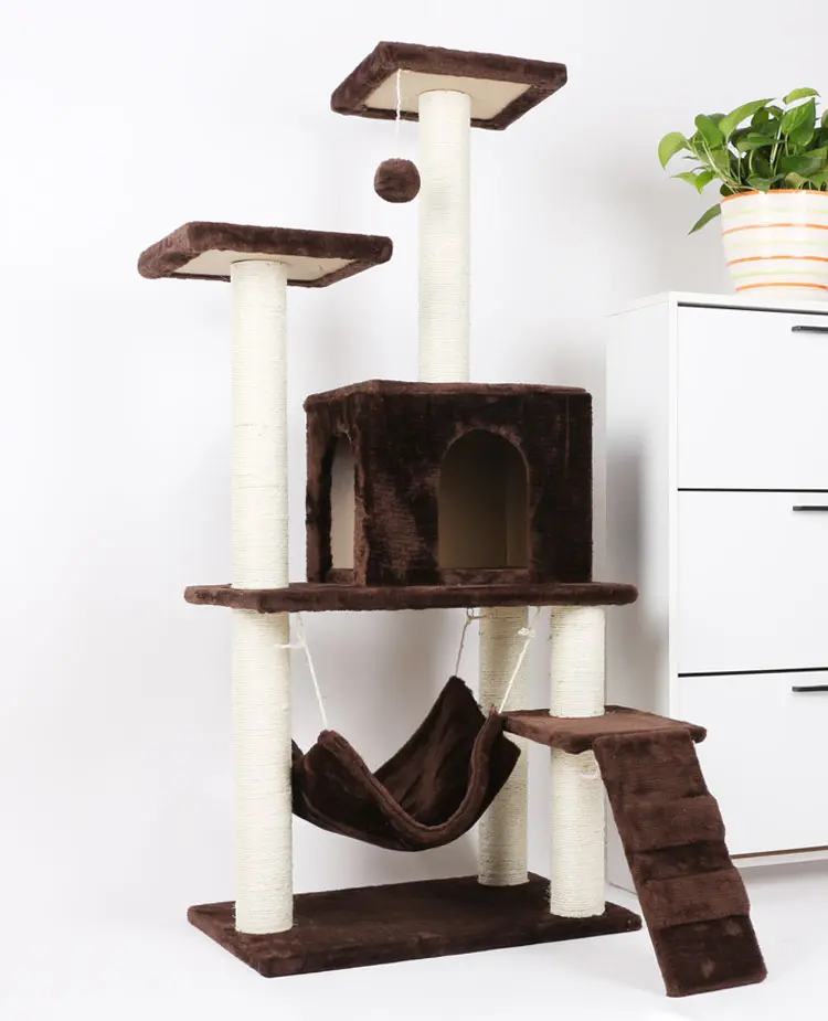 Macskabútor, macskafa több szintes hintaággyal (ST015-BROWN) kaparófa