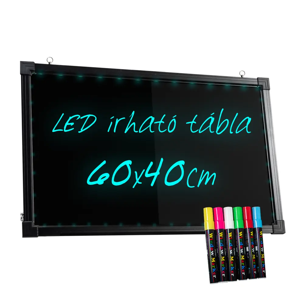 Írható reklámtábla, LED tábla 40x60cm, fekete kerettel, RGB távirányítóval, ajándék 6db filccel (STORE11-LB40-60+FILC)
