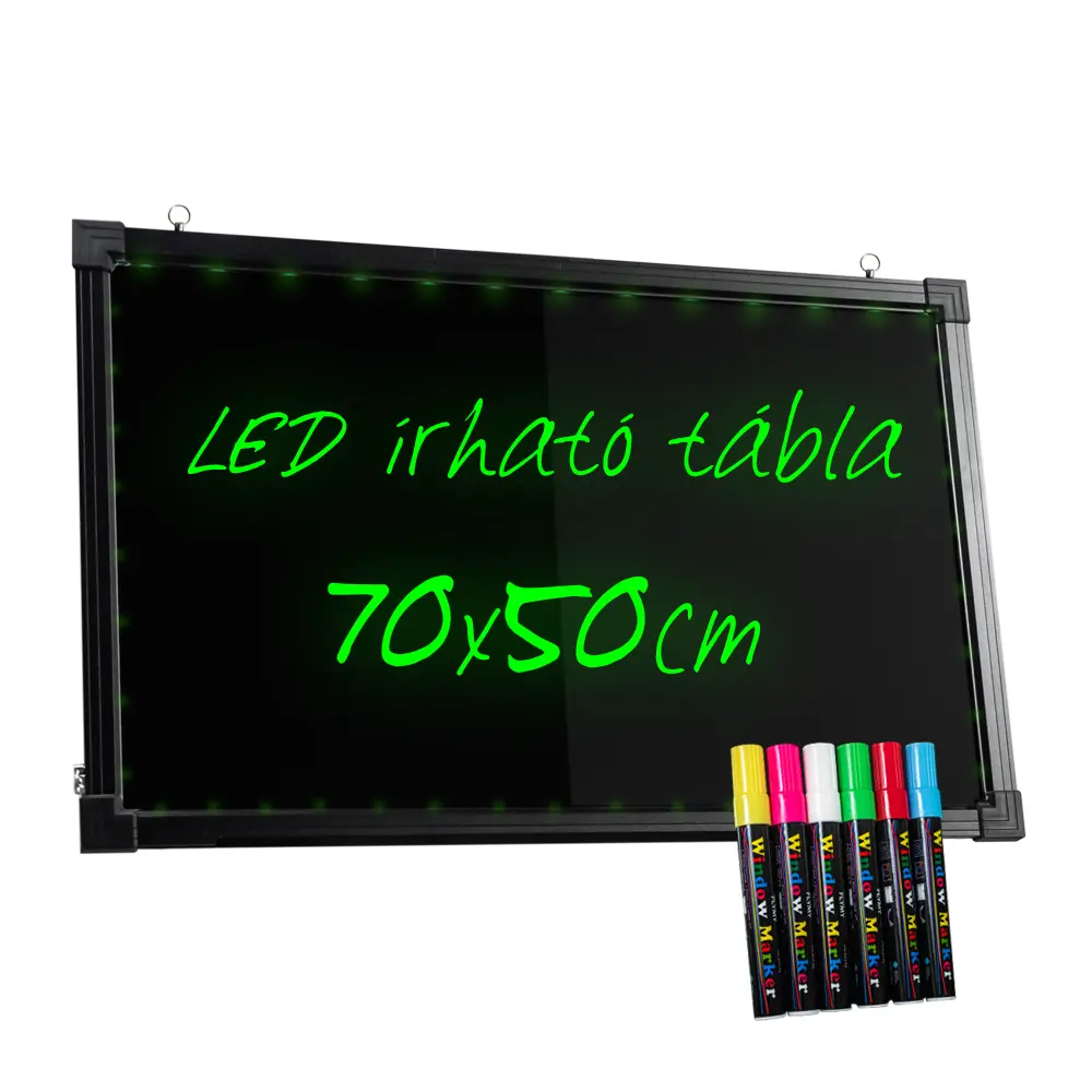 Írható reklámtábla, LED tábla 50x70cm, fekete kerettel, RGB távirányítóval, ajándék 6db filccel (STORE11-LB50-70+FILC)