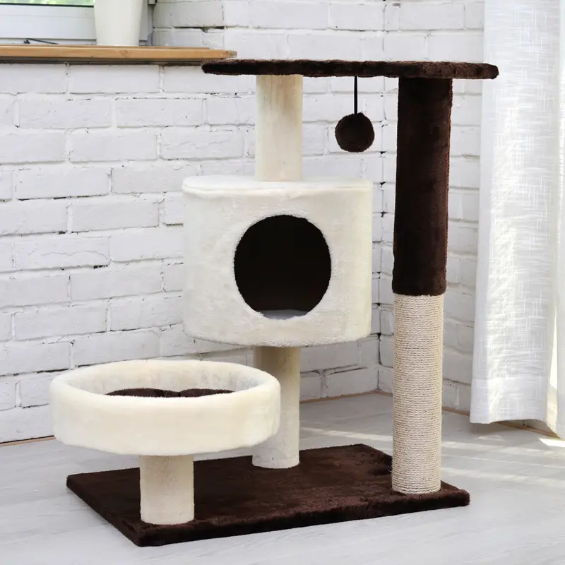 Macskabútor, macskafa többszintes bézs-sötétbarna színben 75cm (ST043-BEIGE-BROWN) kaparófa