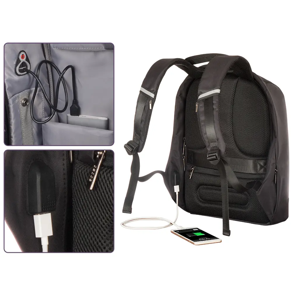 OSOCE 15.6'' USB-s laptop hátizsák, hátitáska fekete színben vízálló (S6-BLACK)