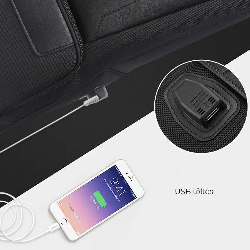 BOPAI 15.6'' USB-s laptop hátizsák, hátitáska fekete (751-007101)