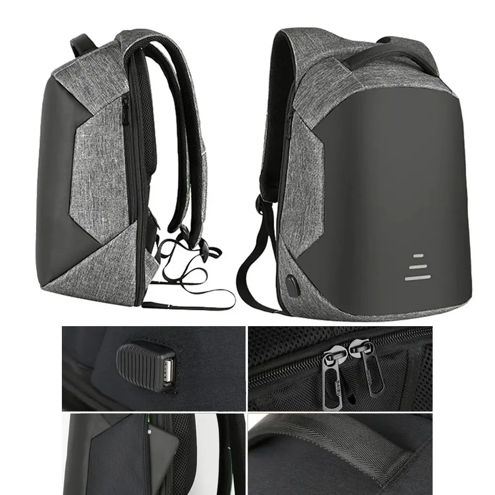 YACH 15.6'' USB-s laptop hátizsák, hátitáska fekete-szürke (2205-GREY)