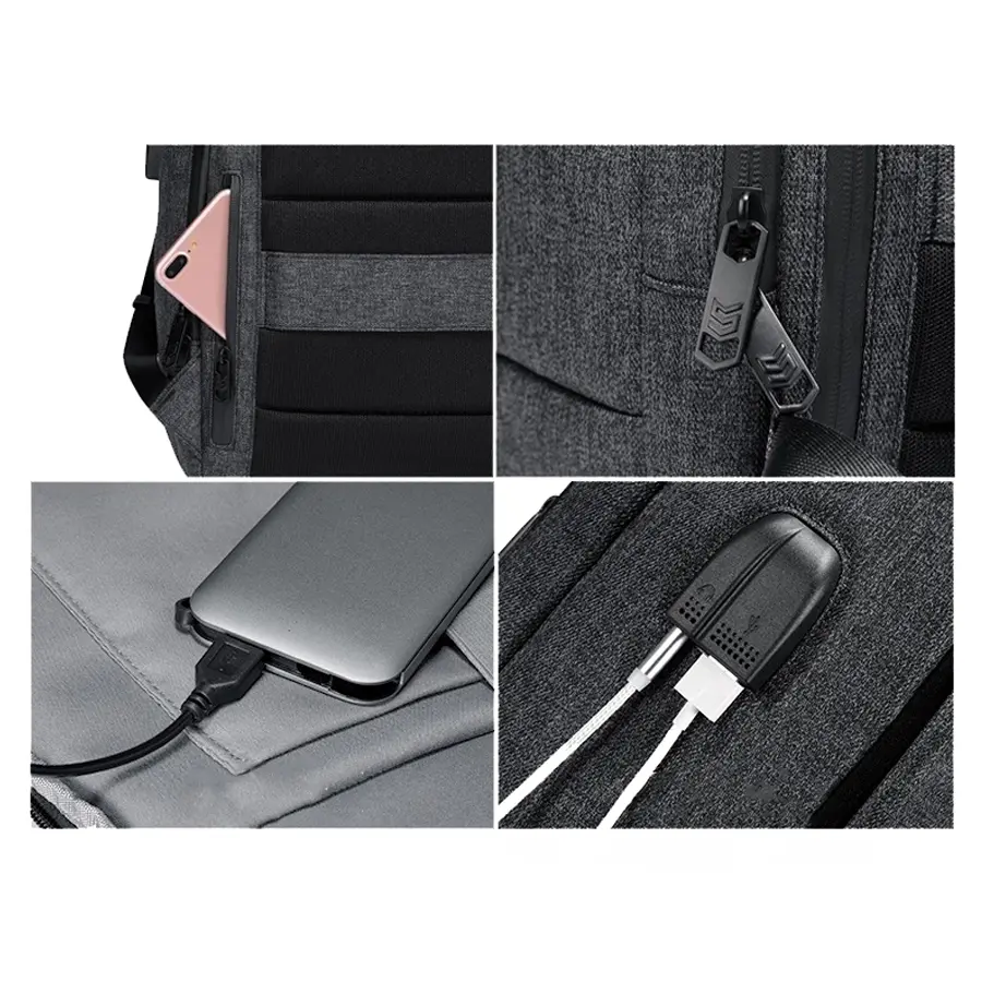 YACH 15.6'' USB-s laptop hátizsák, hátitáska sötétszürke (2052-DARKGREY)