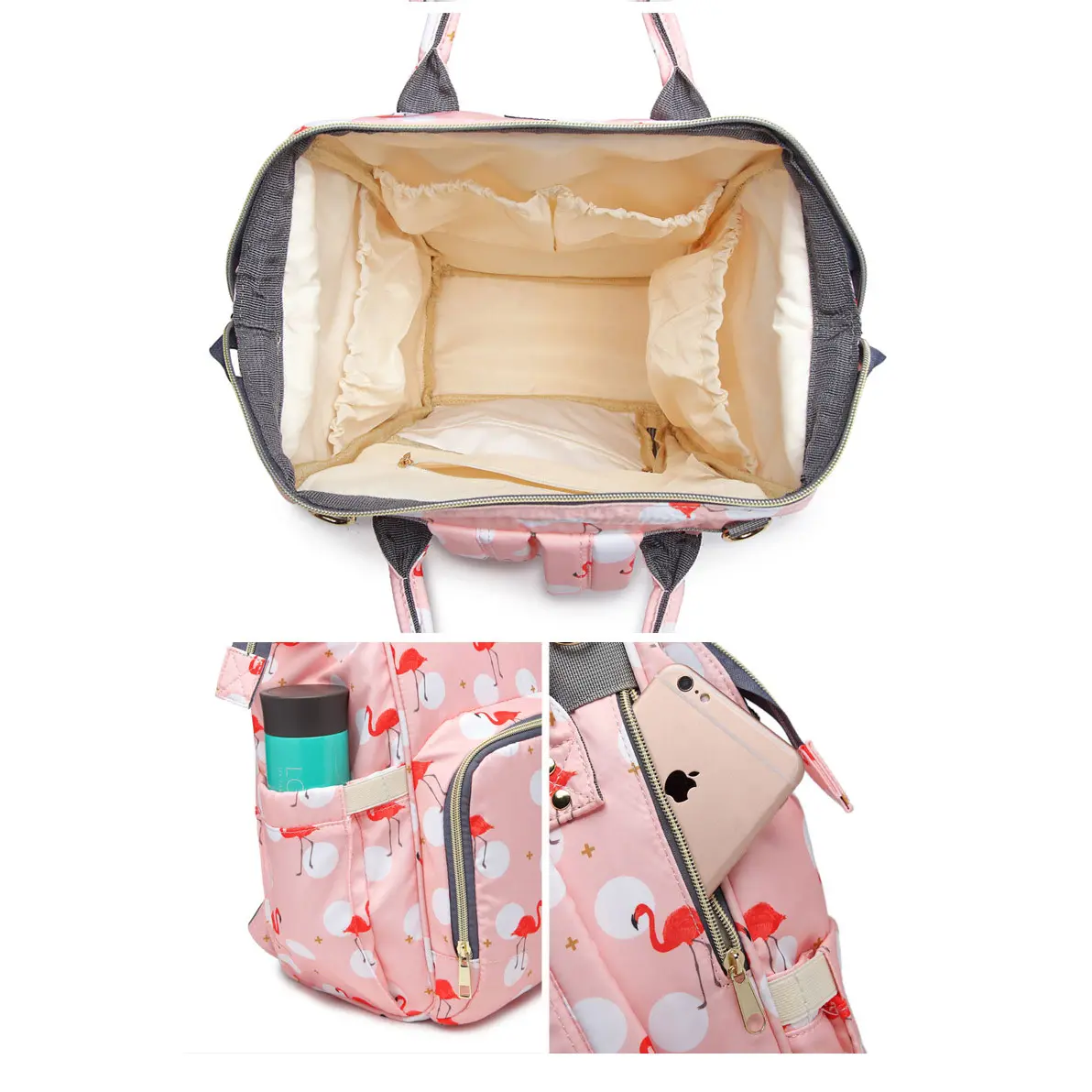 Pelenkázó hátizsák, hátitáska rózsaszín színben mintával (ST-MB-602-PINK) pelenkázótáska