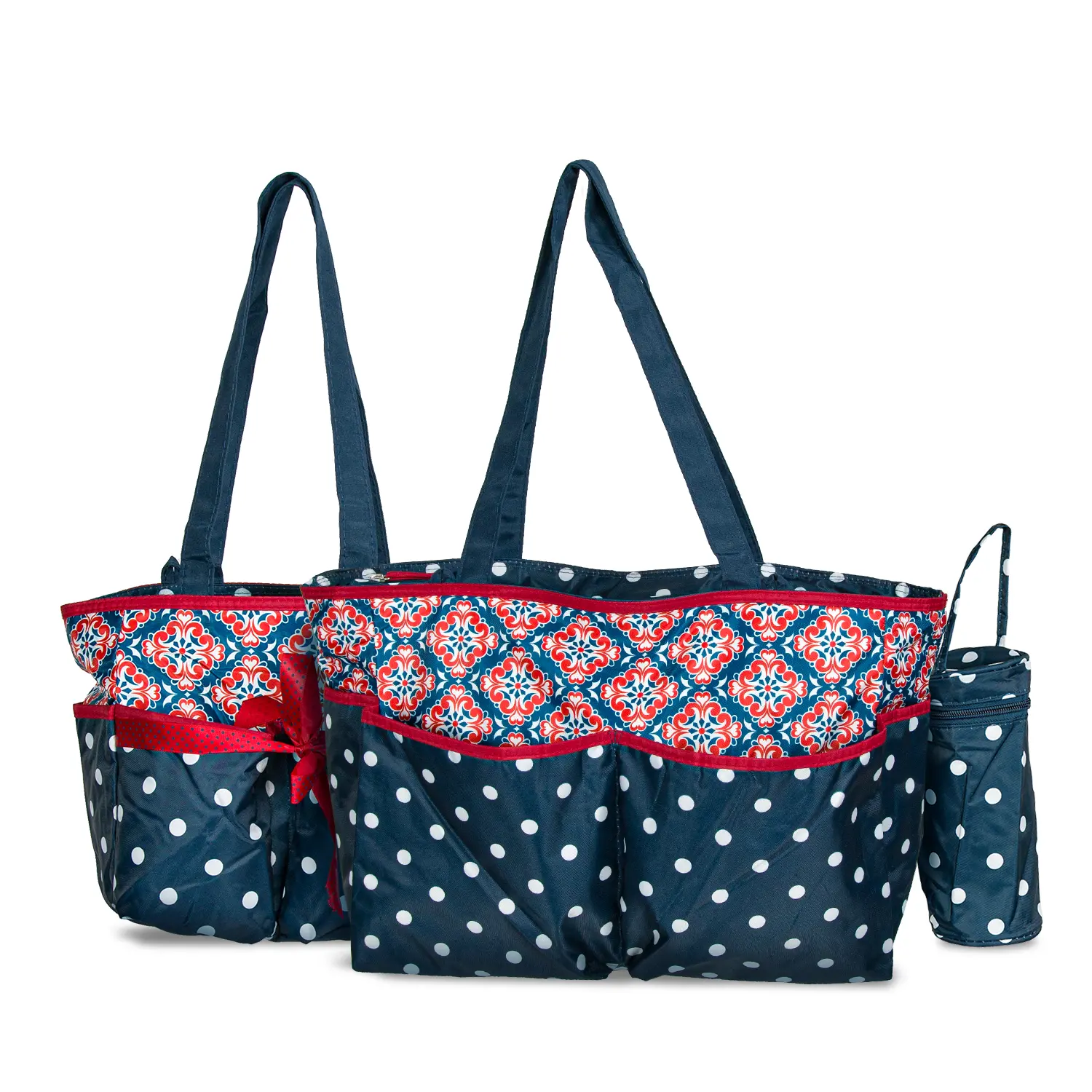 Pelenkázó válltáska, táska 3 darabos kék-piros színben mintával (ST-MB-5003AB-BLUE-RED) pelenkázótáska