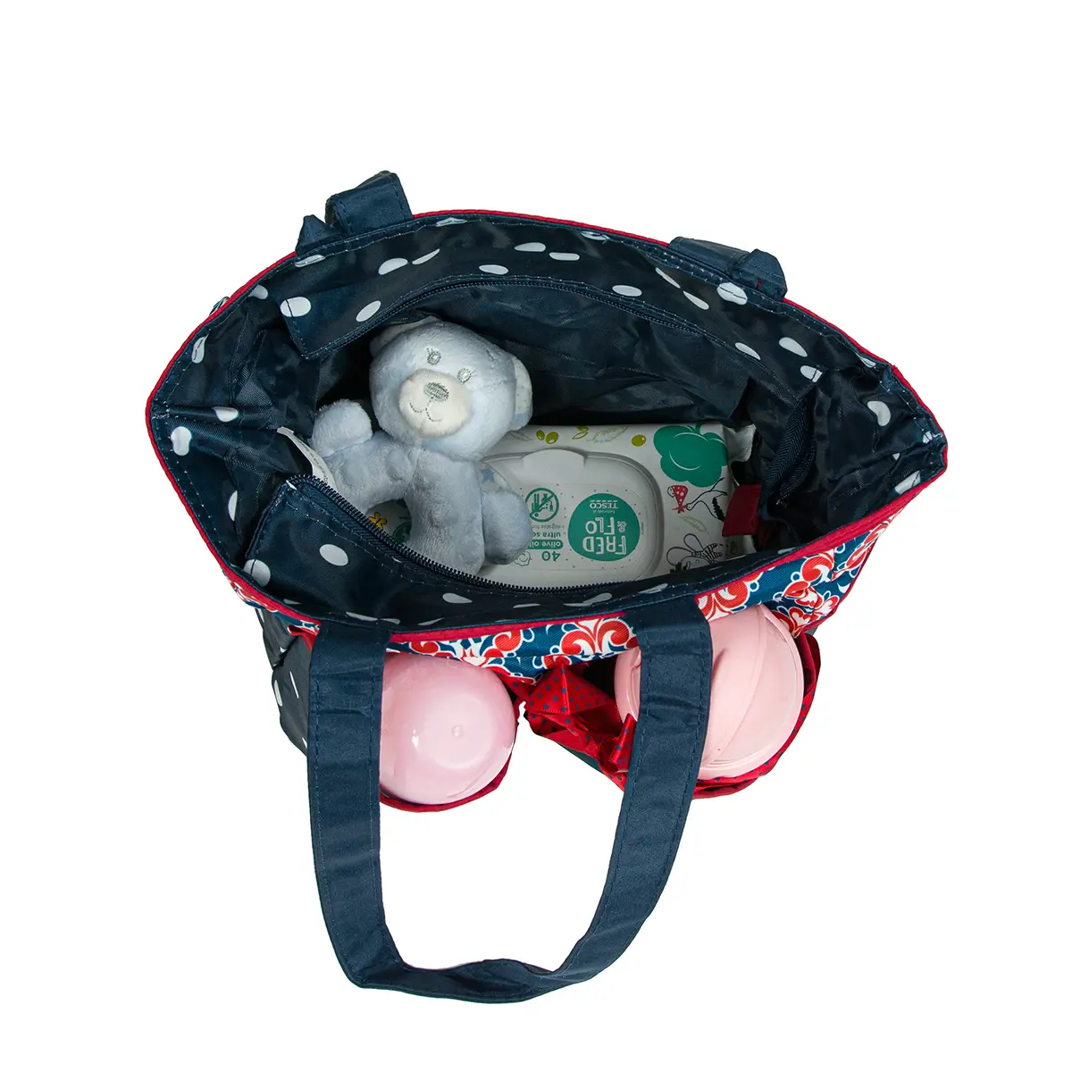 Pelenkázó válltáska, táska 3 darabos kék-piros színben mintával (ST-MB-5003AB-BLUE-RED) pelenkázótáska