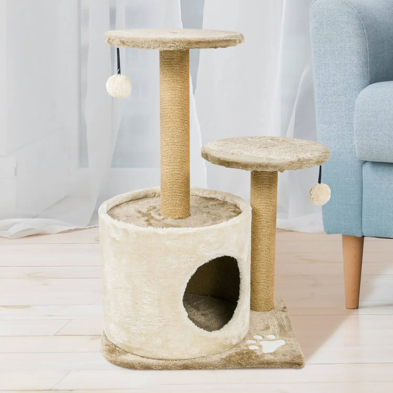 Macskabútor, macskafa többszintes bézs-világosbarna színben 70cm (ST-079-BEIGE-LIGHTBROWN) kaparófa