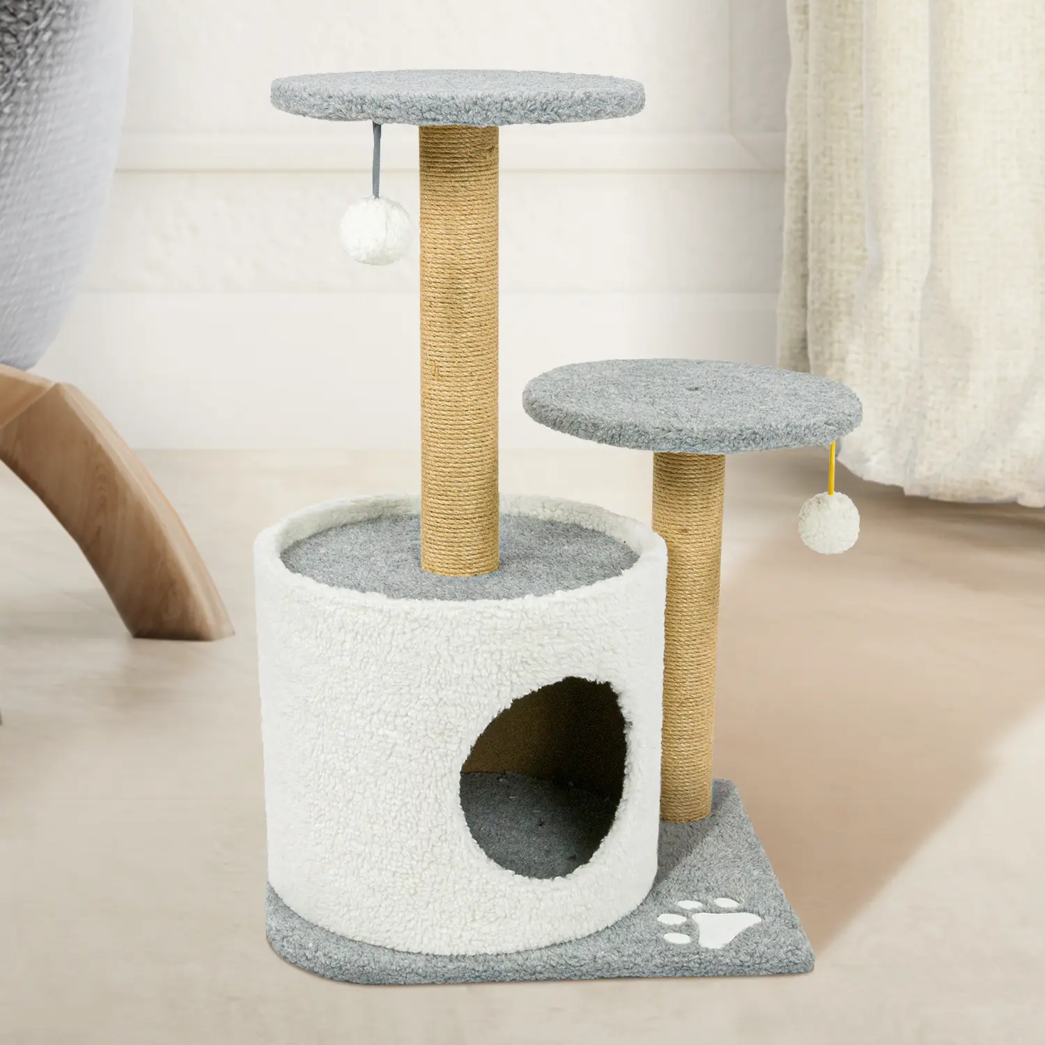 Macskabútor, macskafa többszintes fehér-szürke színben 70cm (ST-079-WHITE-GREY) kaparófa