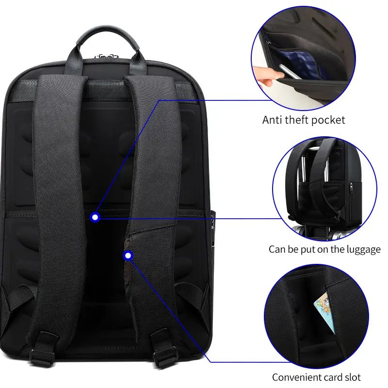 BOPAI 15.6'' USB-s laptop hátizsák, hátitáska fekete (61-02111)