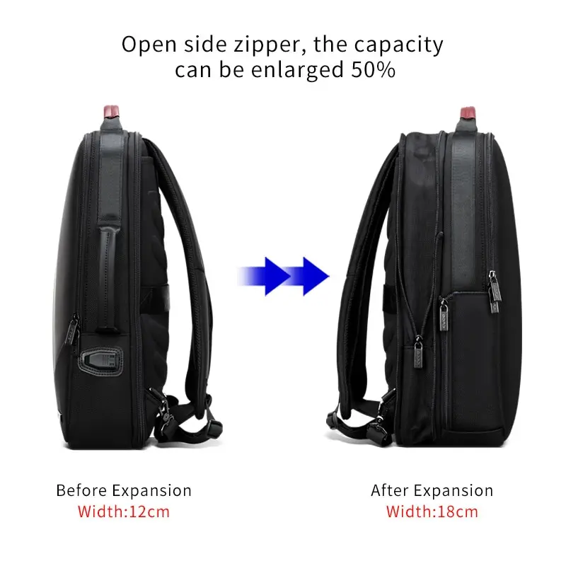 BOPAI 15.6'' USB-s laptop hátizsák, hátitáska fekete (61-02311)