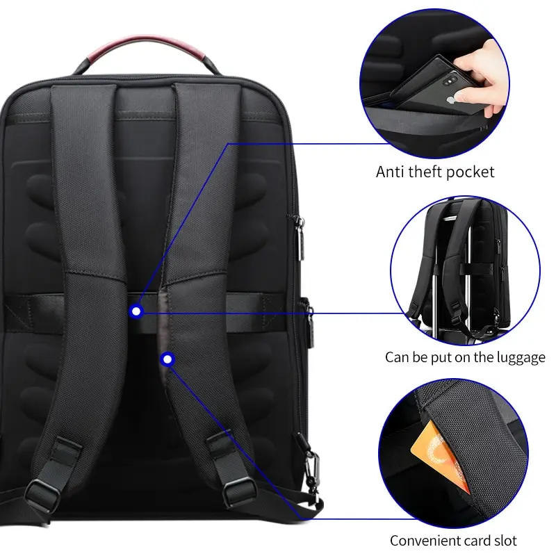 BOPAI 15.6'' USB-s laptop hátizsák, hátitáska fekete (61-02311)