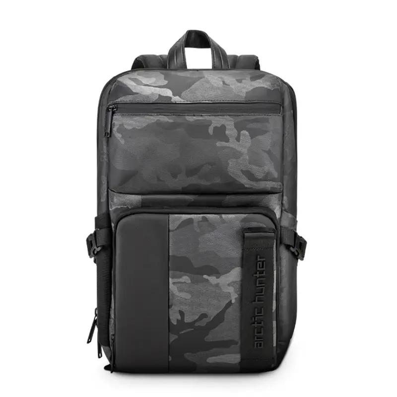 Arctic Hunter 13.3 colos laptop hátizsák, hátitáska fekete-szürke színben, terepmintás vízálló (B00096-BLACK)