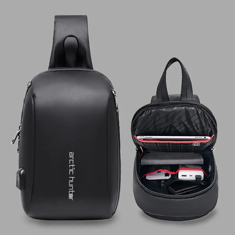 Arctic Hunter USB-s egypántos hátizsák, hátitáska, válltáska fekete színben mintás vízálló (XB00081-4-BLACK)