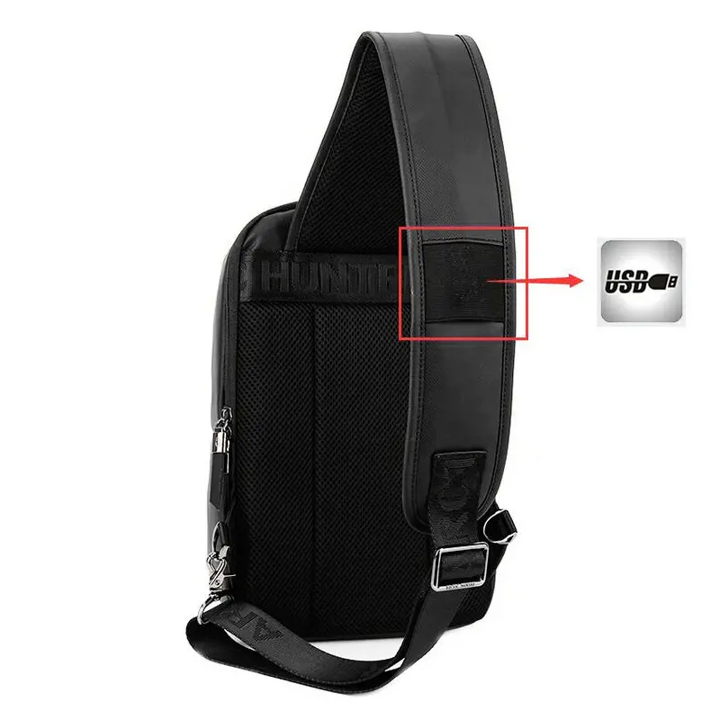 Arctic Hunter USB-s egypántos hátizsák, hátitáska, válltáska fekete színben mintás vízálló (XB130028-BLACK)
