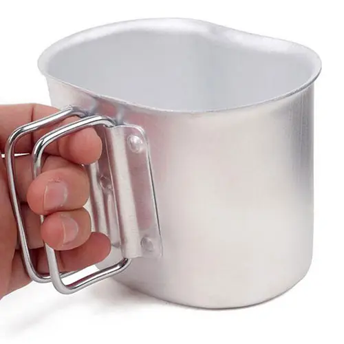 Military, katonai kulacs 1 liter fekete, alumínium csajkával, tokkal (military-flask-black)