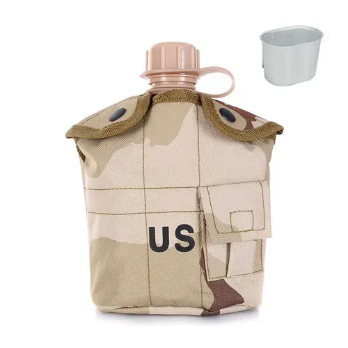 Military, katonai kulacs 1 liter terepmintás, alumínium csajkával, tokkal (military-flask-sansha)