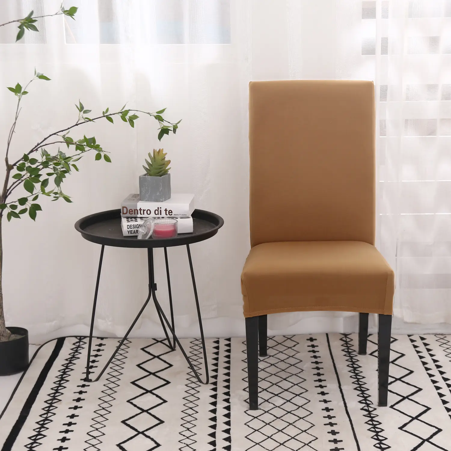 Poťah na stoličku, 2 ks v svetlohnedej farbe (CC17-3)