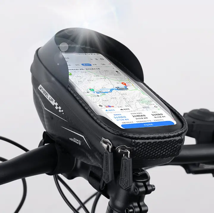 Kormányra szerelhető biciklis telefontartó, táska vízálló fekete (B028-BLACK)