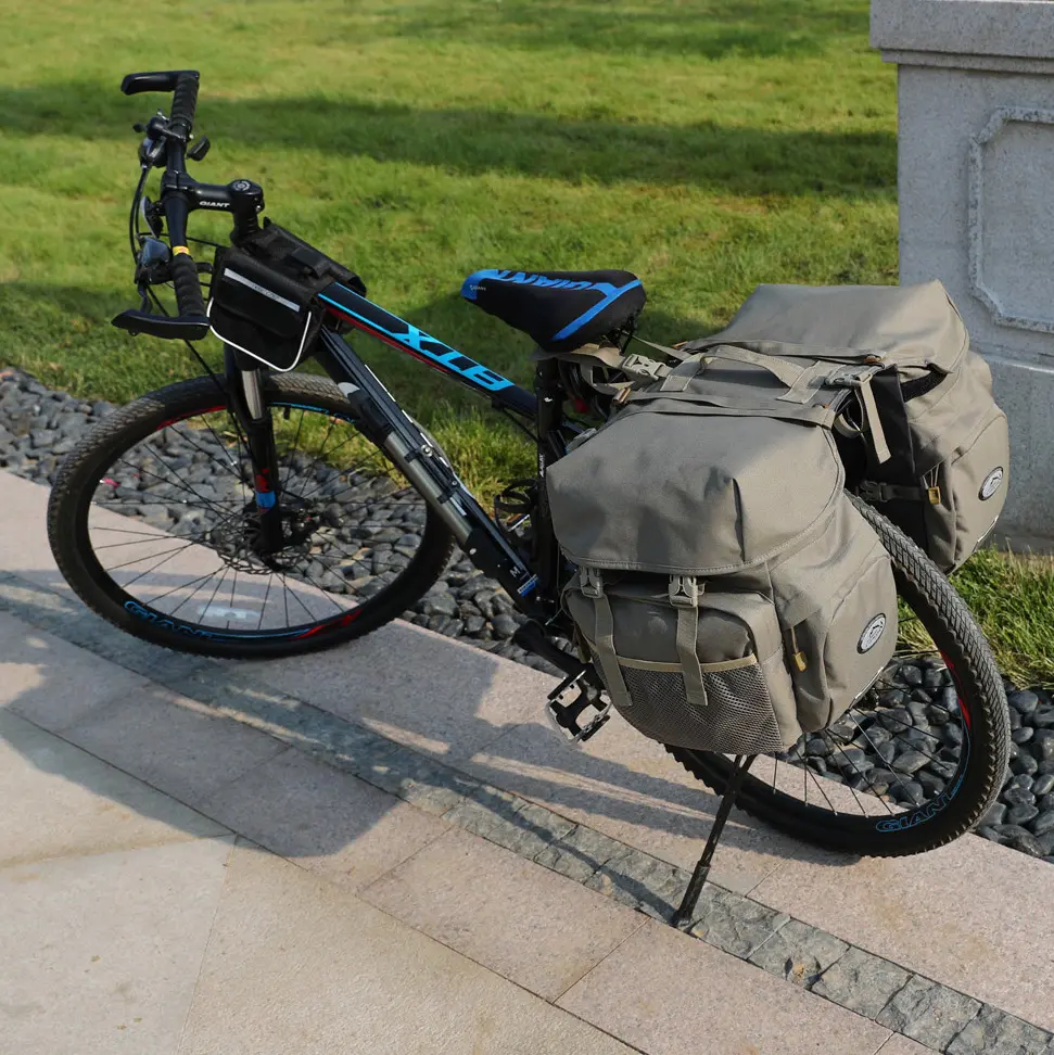 Dupla kerékpáros táska, biciklis táska csomagtartóra khaki (521-KHAKI)