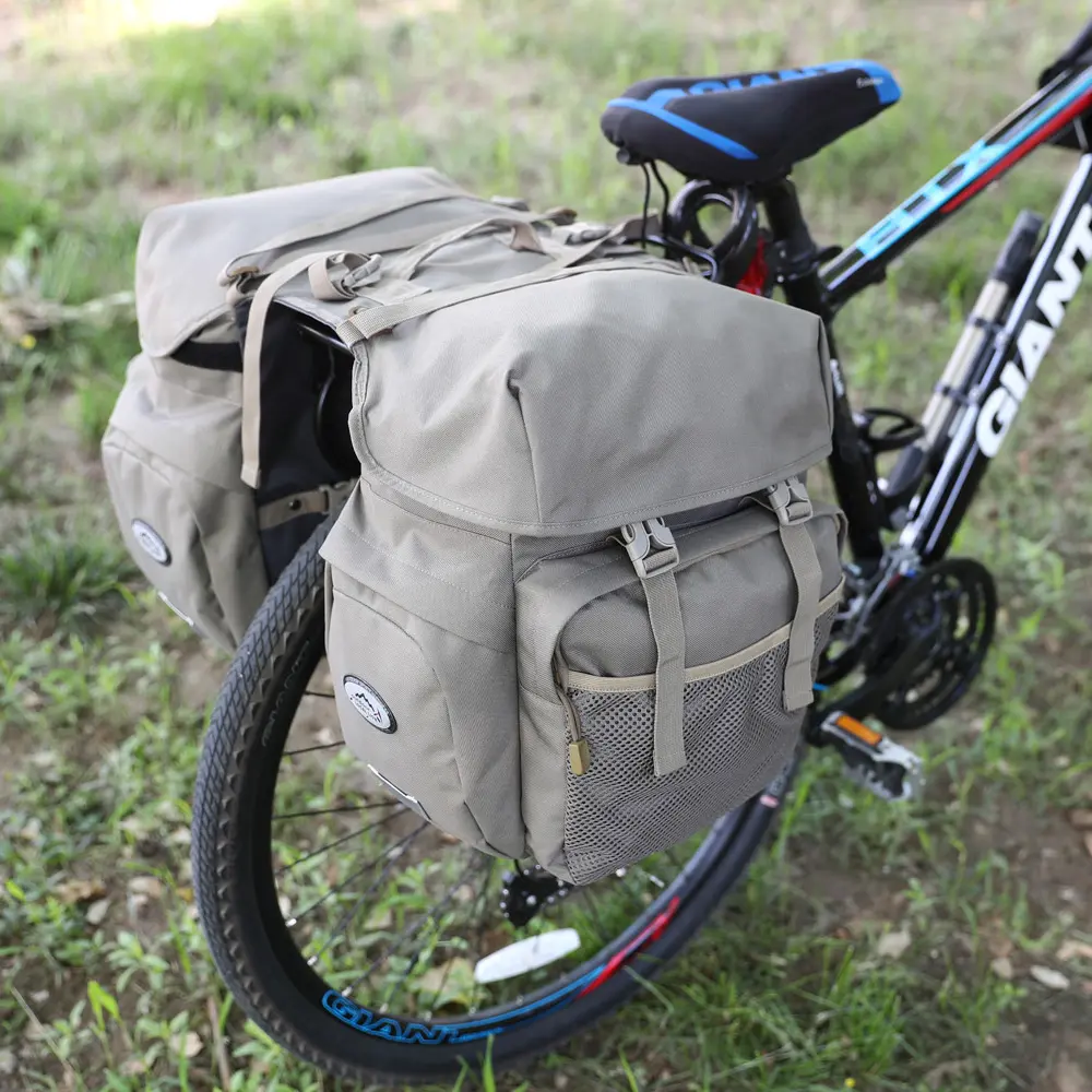 Dupla kerékpáros táska, biciklis táska csomagtartóra khaki (521-KHAKI)