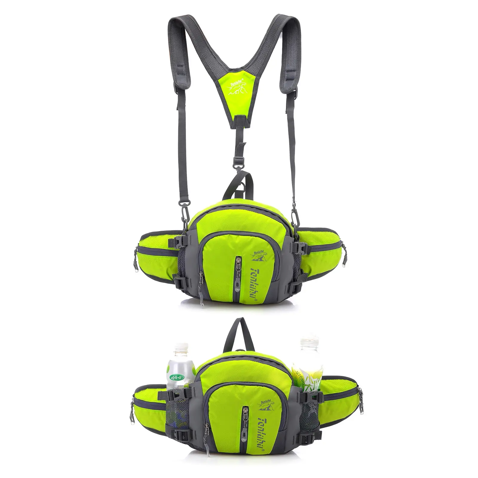 Övtáska, deréktáska sportoláshoz kulacstartóval, vállpánttal zöld (332-GREEN)