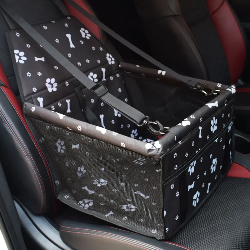 Autosedačka pre psov, sedačka pre psa, prepravný box pre psa so vzorom čiernych labiek (pet-car-box-black-paws)