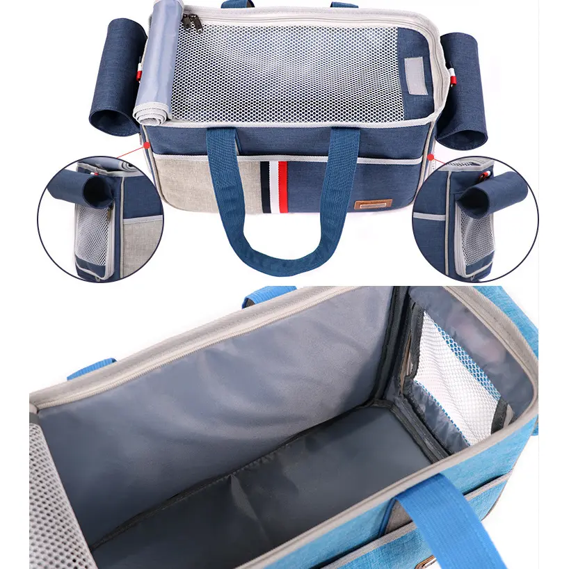 Kisállat hordozó táska, kutya, macska szállítóbox vállpánttal világoskék (456-M-LIGHT-BLUE)