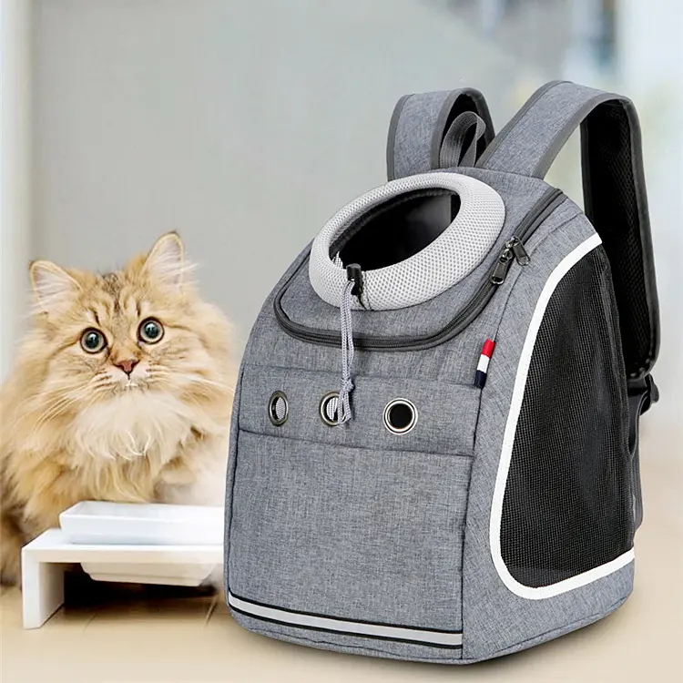 Kisállat hordozó táska, kutya, macska hátizsák szürke (pet-carrier-3-grey-SH008)