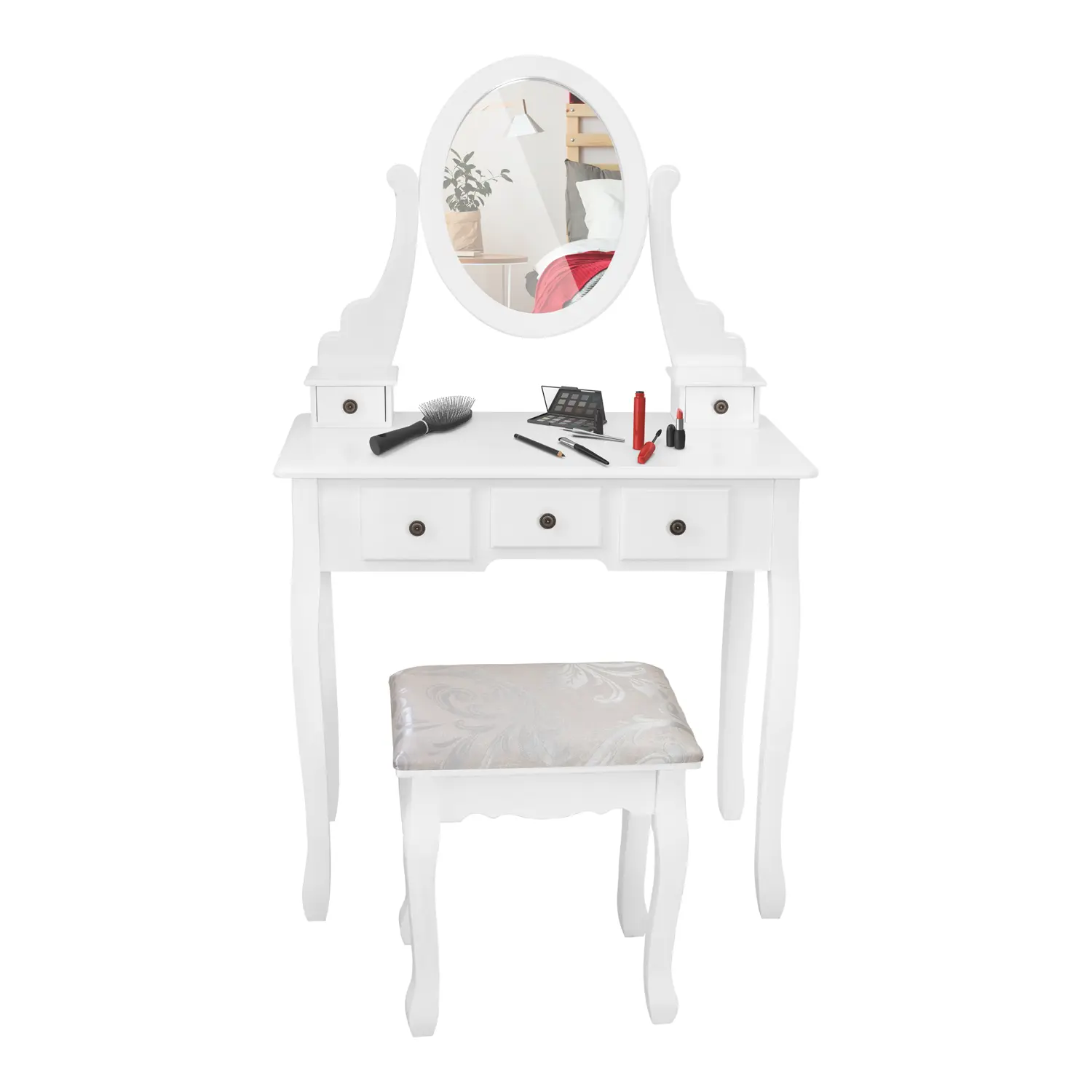 Öltözködőasztal, fésülködő asztal tükörrel, székkel (STORE11 FS-01)