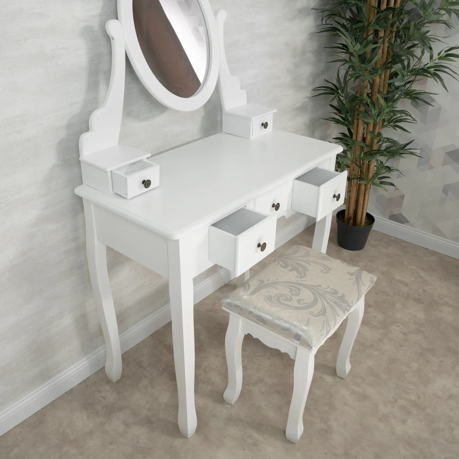 Öltözködőasztal, fésülködő asztal tükörrel, székkel (STORE11 FS-01)