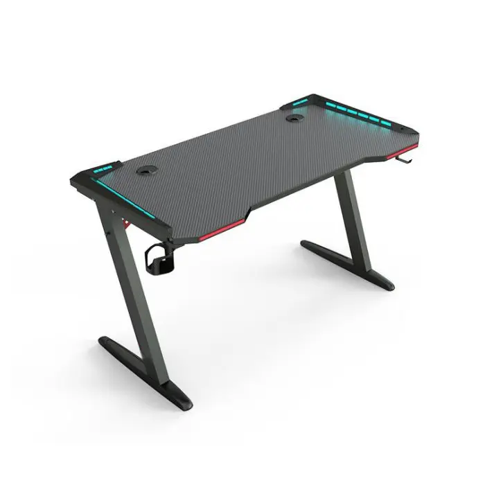 Gamer asztal, íróasztal LED világítással, alumínium, fekete 140*60*74 cm (gaming-desk-1)