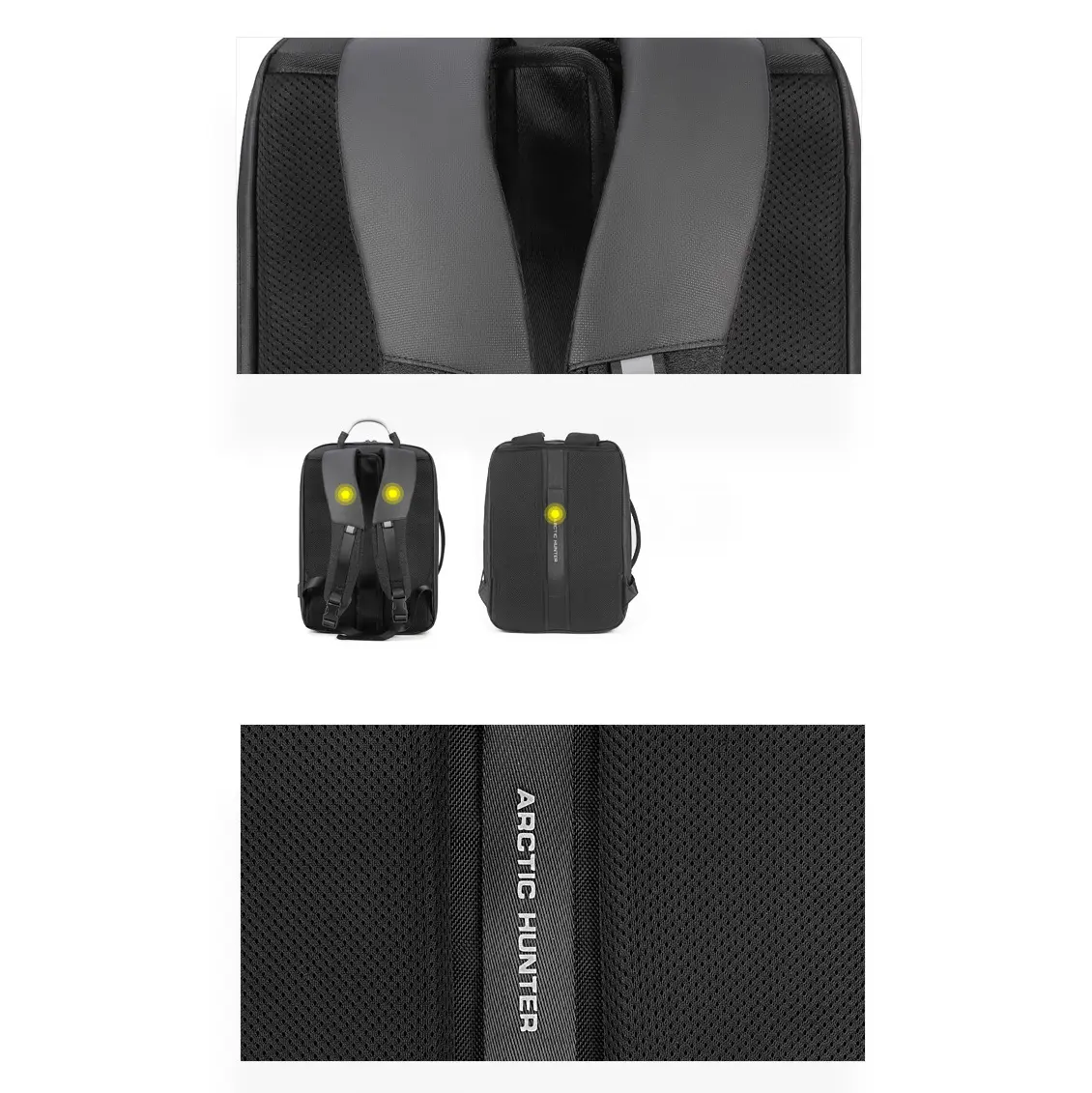 Arctic Hunter 17'' USB-s laptop hátizsák, hátitáska fekete színben vízálló állítható mélység (B00227L-BLACK)