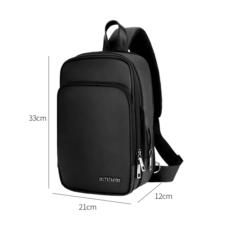 Arctic Hunter USB-s egypántos hátizsák, hátitáska, válltáska fekete színben vízálló (XB000111-2-BLACK)