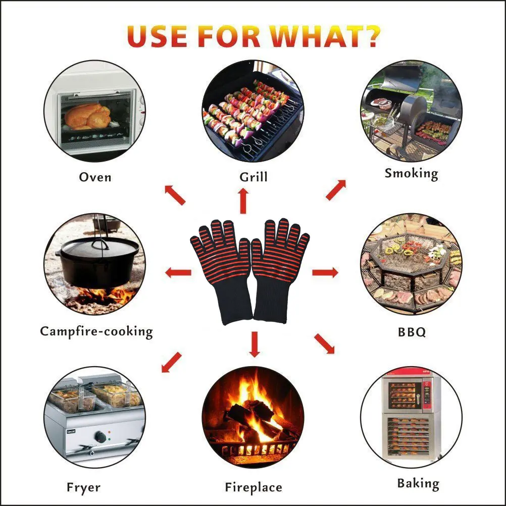 Hőálló grill kesztyű 1 pár fekete piros csíkokkal (BBQ-GLOVES-RED-STRIPED)