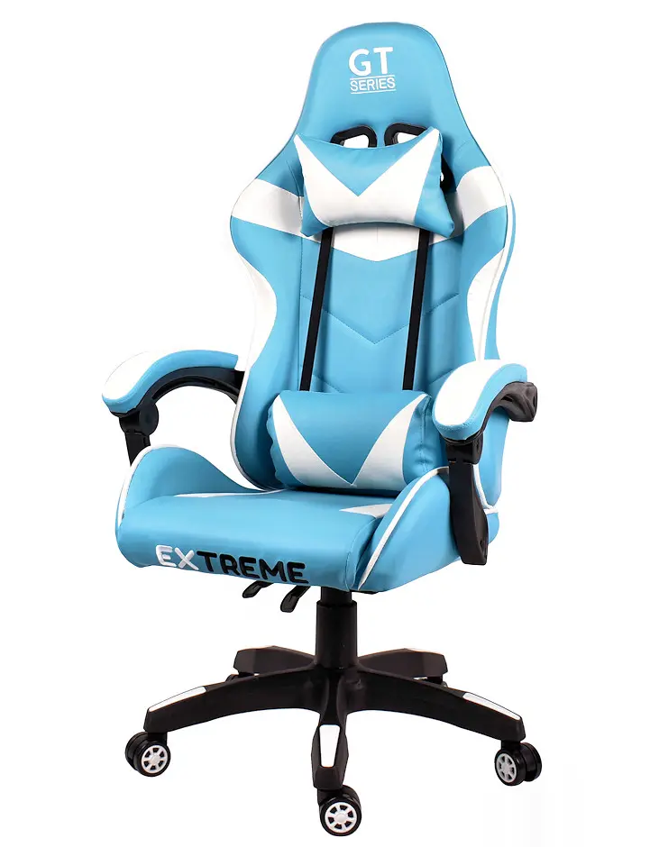 Gamer szék, forgószék kék-fehér nyak-és derékpárnával (EXTREME-GT-BLUE-WHITE)