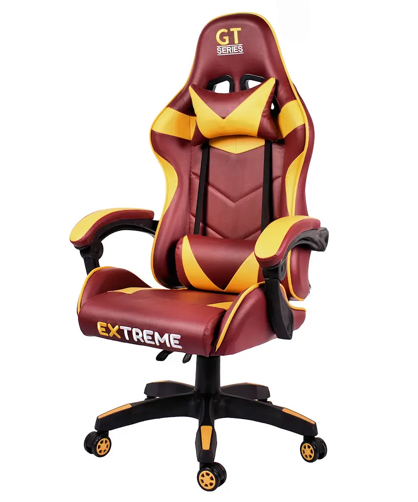 Gamer szék, forgószék barna-sárga nyak-és derékpárnával (EXTREME-GT-CHOKOLATE-YELLOW)