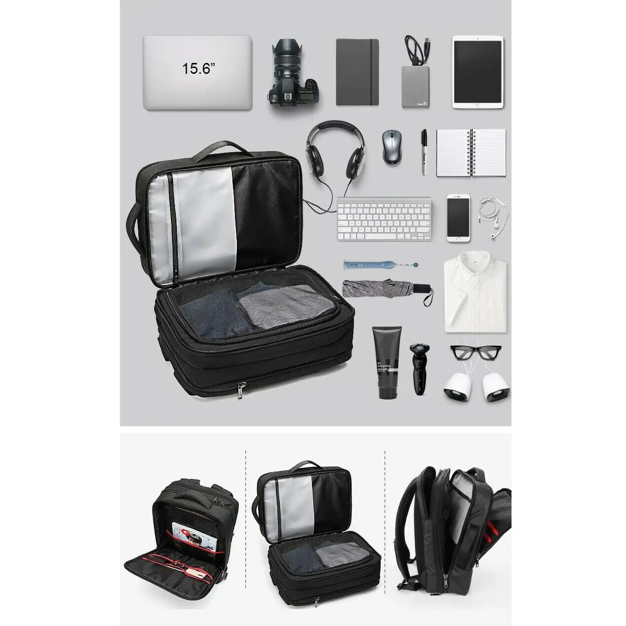 Arctic Hunter 15.6'' USB-s laptop hátizsák, hátitáska fekete színben vízálló állítható mélység (B00345-BLACK)