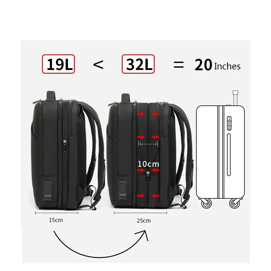 Arctic Hunter 15.6'' USB-s laptop hátizsák, hátitáska fekete színben vízálló állítható mélység (B00345-BLACK)