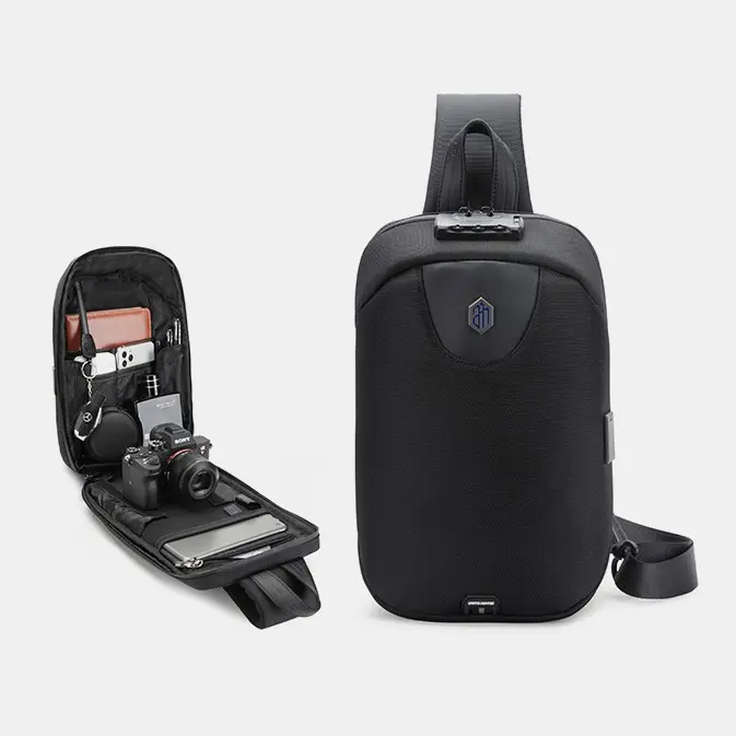 Arctic Hunter USB-s egypántos hátizsák, hátitáska, válltáska fekete színben vízálló (XB00115-BLACK)