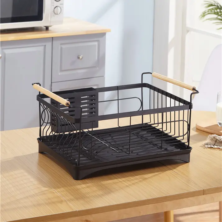 Edényszárító csepegtető tálcával egyszintes fekete (dish-rack-black-3-1-layer-YY-003)