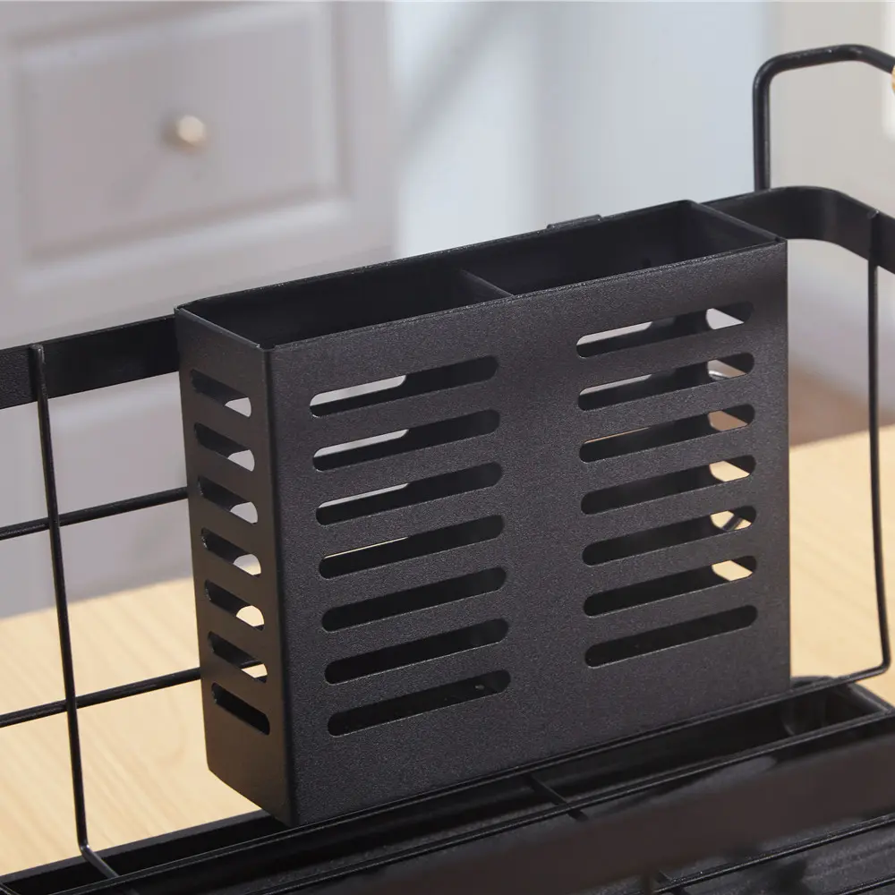 Edényszárító csepegtető tálcával egyszintes fekete (dish-rack-black-3-1-layer-YY-003)