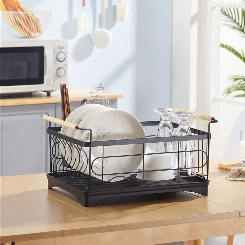 Edényszárító csepegtető tálcával egyszintes fekete (dish-rack-black-3-1-layer-YY-003)