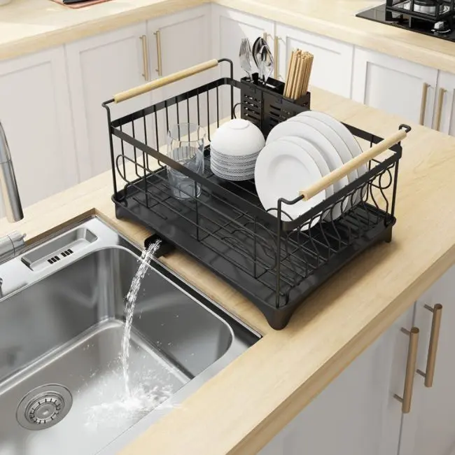 Edényszárító csepegtető tálcával egyszintes fekete (dish-rack-black-3-1-layer-YY-003)