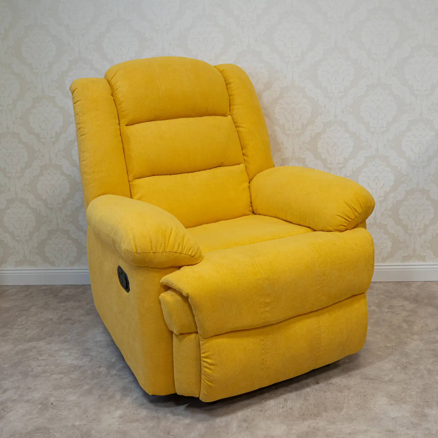 Fekvőfotel, relax fotelágy dönthető háttámlával, lábtartóval citromsárga szövet (8002-LEMON)