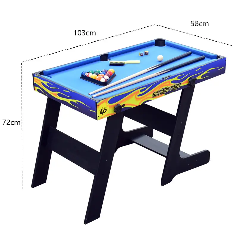4 az 1-ben multifunkciós játékasztal, csocsó asztal, biliárd asztal, ping-pong asztal, curling és bowling asztal láng festésű (TM-4819)