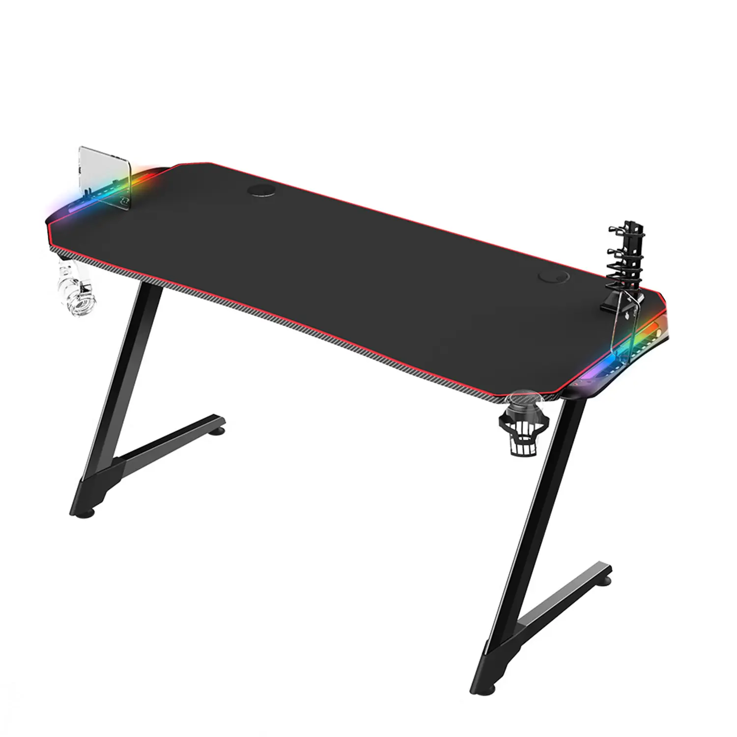 WARRIOR gamer asztal alumínium fekete színben 140*60*75CM RGB világítással (ST-Z4-1460 RGB) 