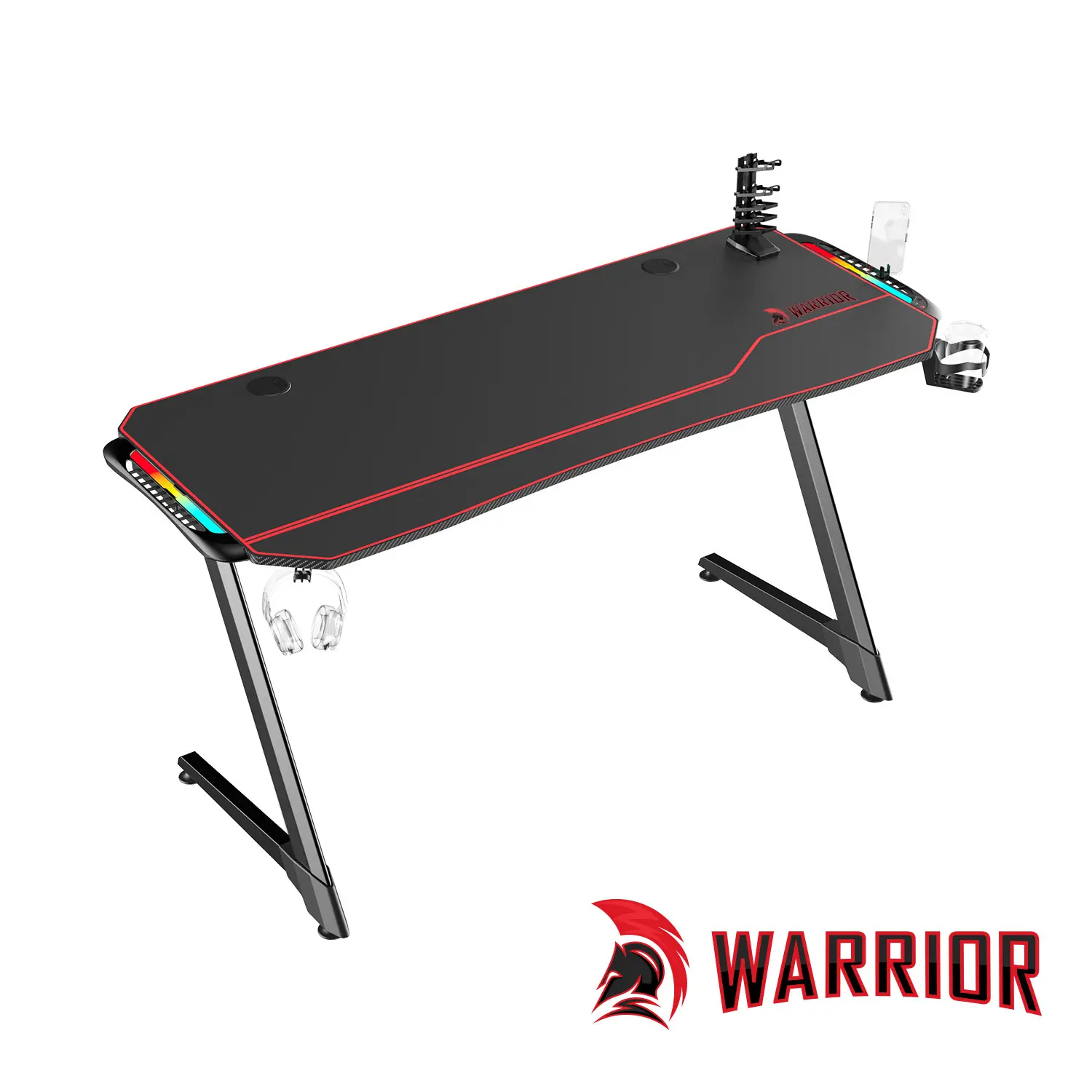 WARRIOR gamer asztal alumínium fekete színben 140*60*75CM RGB világítással (ST-Z4-1460 RGB) 